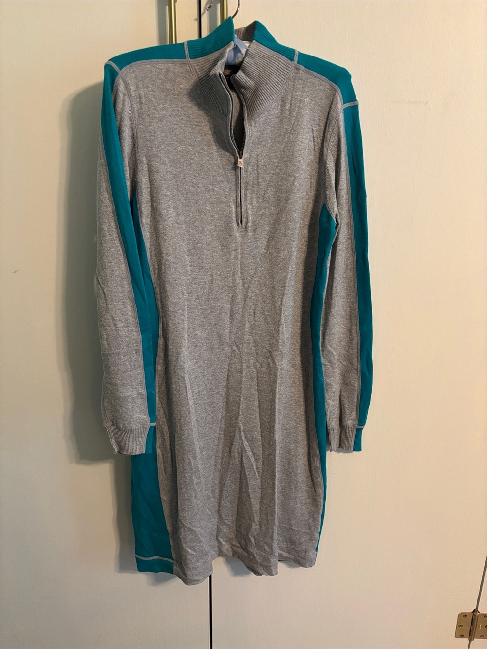 Tommy Bahama Grey Sweater Dress with Teal Side Panels